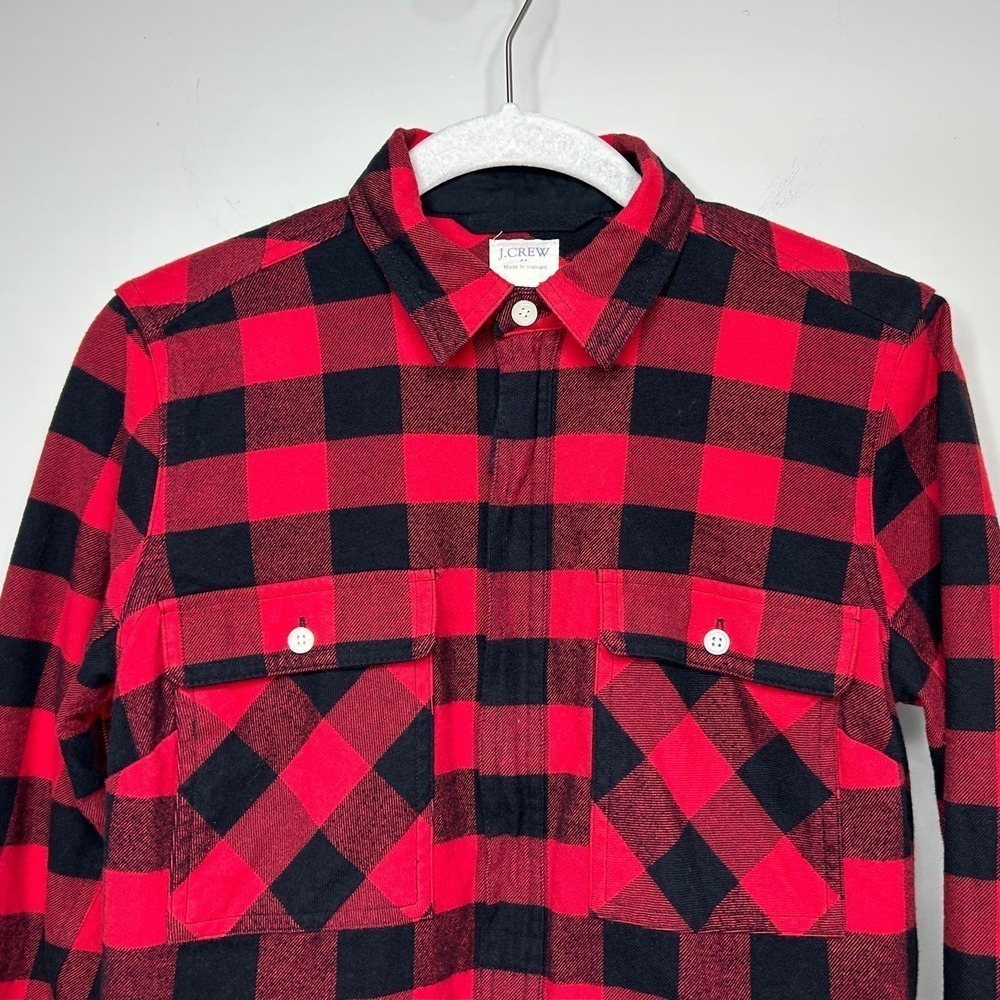 J. Crew Factory Red and Black Buffalo Plaid Shirt Size XXS Zip Front - Picture 2 of 9